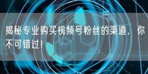 揭秘专业购买视频号粉丝的渠道，你不可错过！