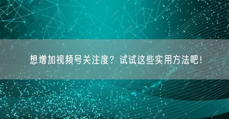想增加视频号关注度？试试这些实用方法吧！