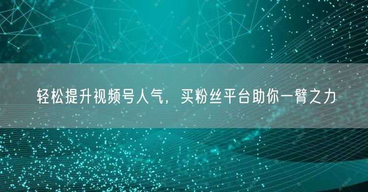 轻松提升视频号人气，买粉丝平台助你一臂之力