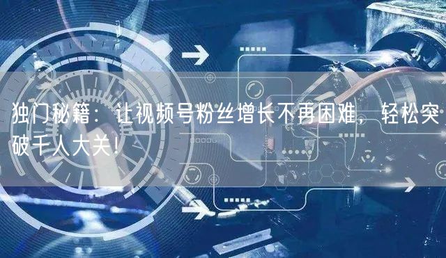 独门秘籍：让视频号粉丝增长不再困难，轻松突破千人大关！