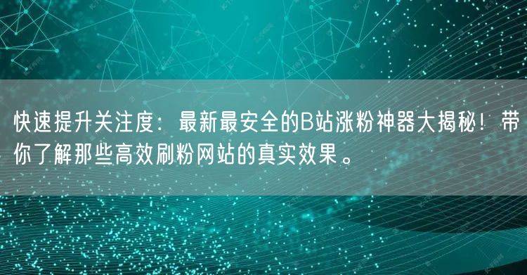 快速提升关注度：最新最安全的B站涨粉神器大揭秘！带你了解那些高效刷粉网站的真实效