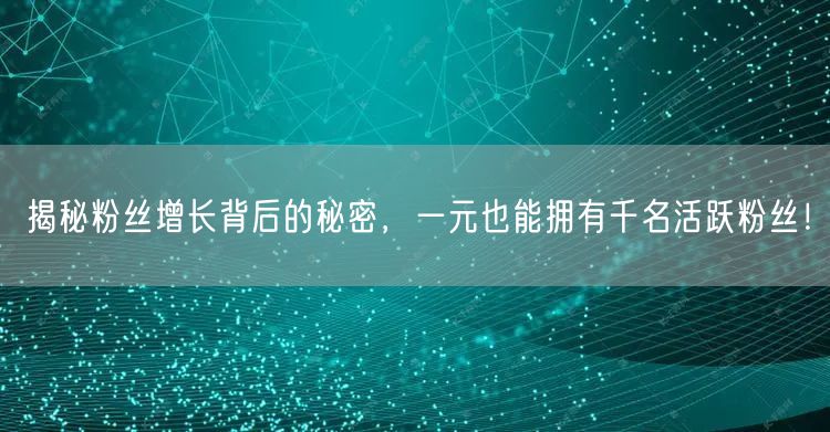 揭秘粉丝增长背后的秘密，一元也能拥有千名活跃粉丝！